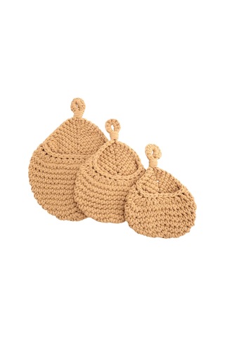 3'lü Set Asma Sepet, Meyve Ve Sebze Saklama İçin Kahverengi