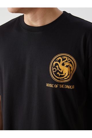 Lcw Vision Siyah Bisiklet Yaka Kısa Kollu House Of The Dragon Baskılı Erkek Tişört