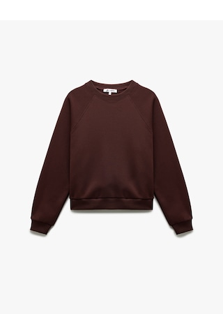 Koton Üç İplik Şardonlu Dikiş Detaylı Bisiklet Yaka Oversize Sweatshirt Kahverengi 6wal10225ık Kahve