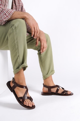 Sur Sandalet El Yapımı Kösele Erkek Bodrum Sandalet Kahverengi