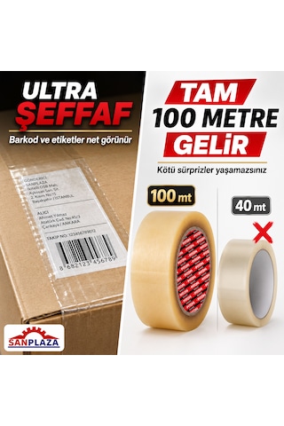 Sanplaza Şeffaf Hotmelt Koli Bandı 45 Mm X 100 Mt Güçlü Yapışkanlı Paketleme Ambalaj Bandı 6 Adet