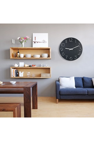 Moveevo Ahşap Duvar Saati Siyah, Delikli Rakamlı, Doğal Stil, Kesin Hareket, Oturma Odası Yatak Odası Ofis Dekorasyonu Pil Dahil Değil Siyah