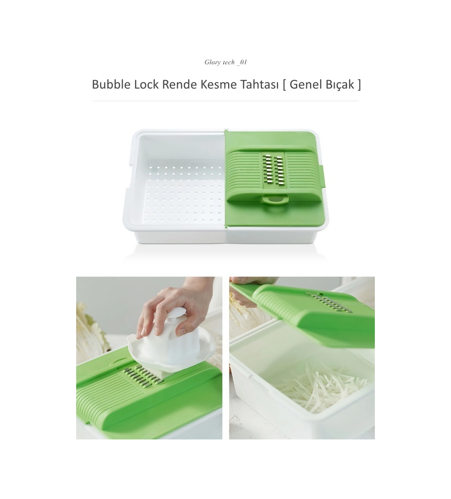 Glory Tech Çok Fonksiyonlu Sebze Meyve Dograyici Dilimleyici Çift Taraf Rende Ve Kesme Tahtasi Yeşil-beyaz