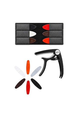 Lct-90bk-m Kaliteli Gitar Capo 6 Renk Mızrap + Deri Mızrap Cüzdanı Seti
