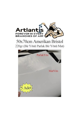 Amerikan Bristol Karton 50x70 Cm 5 Adet 220 Gr Bir Tarafı Parlak Bir Tarafı Mat Kağıt Biristol Karton