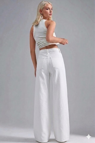 Layal My Beauty Melody Kadın Jeans Wide Leg Rahat Yüksek Bel Salaş Bol Paça Jean Palazzo Denim Kot Pantolon Beyaz