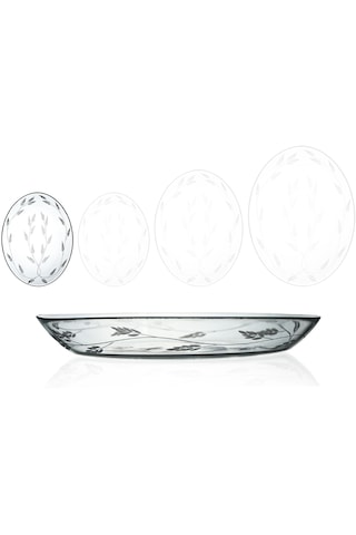 Decocia 2 Adet 25cm Oval Cam Salata Sunum Tabağı Sürgün Desenli