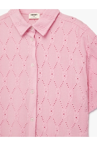 Koton Kısa Kollu Düğmeli Fistolu Brode Bluz Pembe 6skg60052ak Gül