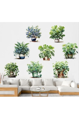 Saksılı Çiçek Tasarımlı 8li Sticker 5060 Çok Renkli