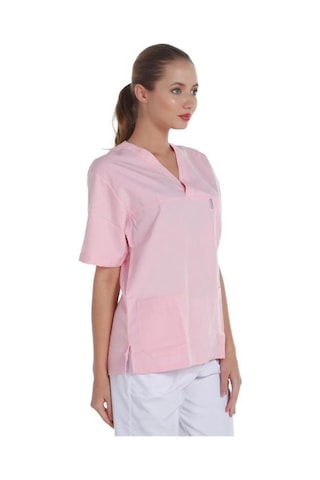 V Yaka Ceket Kısa Kol Pembe