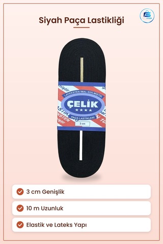 Siyah Paça Lastiği 3 Cm 10 M Dekoratif Elastik Şerit Lastik Dikiş