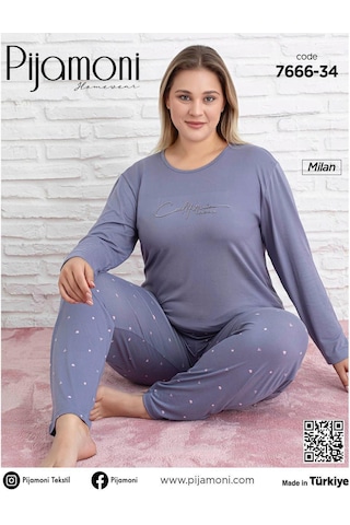 Pijamoni Kadın Milan Büyük Beden Bisiklet Yaka Uzun Kol İnce Pijama Takımı 7666/34 - 1 Adet Lila