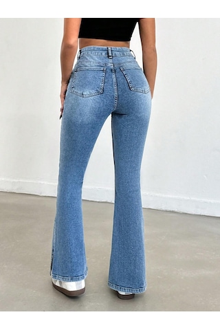 Kadın İspanyol Paça Yırtmaçlı Jeans Mavi Mint Yeşili