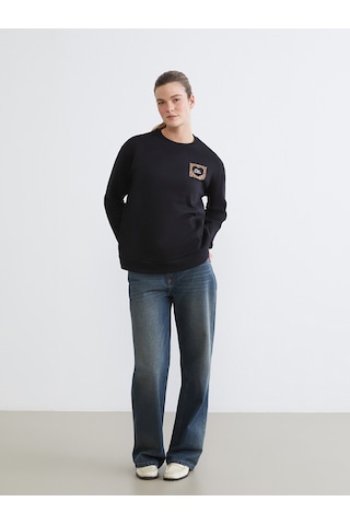 Lcw Comfort Siyah Baskılı Oversize Kadın Kalın Sweatshirt