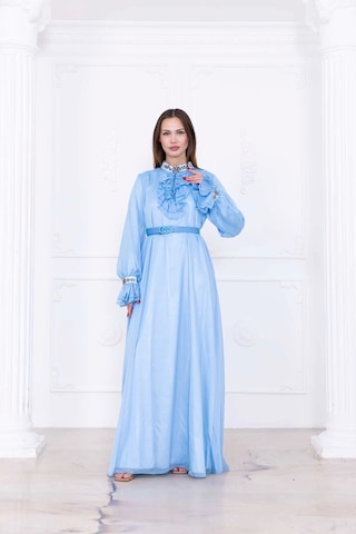 Yaka Fırfırlı Boncuk İşlemeli Şifon Abiye 2716-bebe Mavisi Bebe Mavisi Mavi