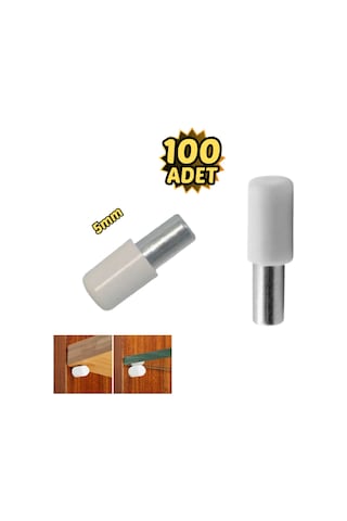 Plastik Başlı Metal Raf Pimi 5 Mm Paslanmaz 100 Lü Beyaz