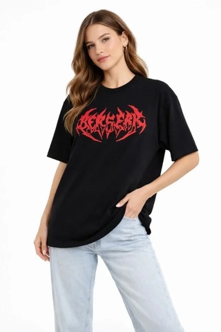 İkales Baskılı T-shirt Yazlık Kısa Kol Bisiklet Yaka Rahat Kalıp Tişört - Siyah