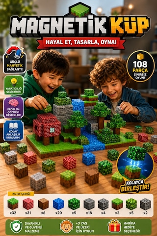 Minecraft Manyetik Küp Bloklar 108 Parça Temalı Yapı Seti 3 Boyutlu Renkli Mıknatıslı Eğitici Zeka Geliştirici Oyuncak Minecraft Manyetik Küp Bloklar 108 Parça Temalı Yapı Seti 3 Boyutlu Renkli Mıknatıslı Eğitici Zeka Geliştirici Oyuncak