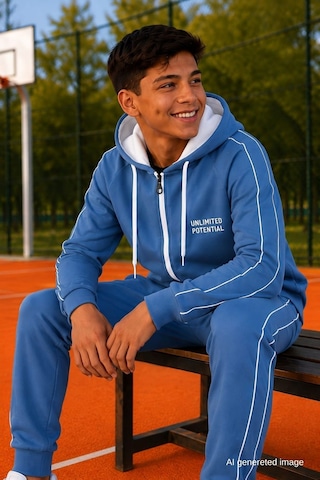 Pina Kids Erkek Çocuk Scuba Unlimited Çift Şeritli Kapüşonlu Reglan Kol Dalgıç Kumaş Eşofman Takımı Esf7024 Açık İndigo