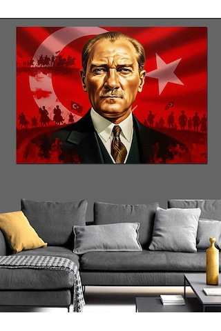 Atatürk Ve Türk Bayrağı Dekoratif Kanvas - Mdf Ahşap Tablo