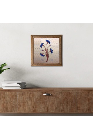 Lexroo Ebru Sanatı Taş Duvar Tablosu Ahşap Çerçeveli Duvar Dekoru Wall Art 25x25cm W1-242