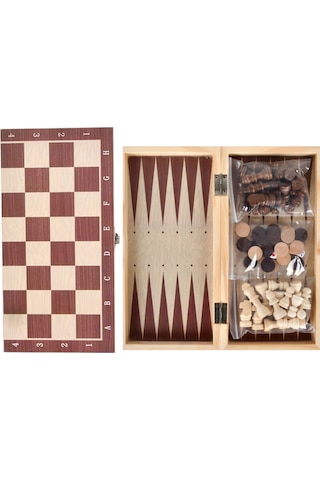 Vkemall 3'ü 1 Arada Ahşap Satranç Dama Tavla Seti Taşınabilir Ahşap Satranç Seti Yetişki