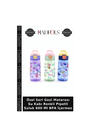 Özel Seri Gezi Matarası Su Kabı Renkli Pipetli Suluk 600 Ml Bpa İçermez Çok Renkli
