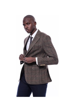 Wessi Ekose Sivri Yaka Slim Fit Kahverengi Ceket 001