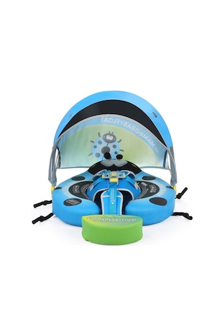 Mambobaby Yüzme Simidi - Ocean Blue Ladybug, Emniyetli, Gölgelikli Ve Ayak Destekli