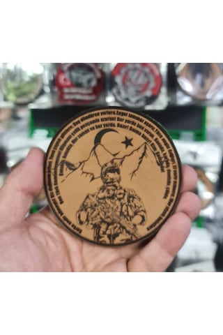 Komando Andı Korku Nedir Bilmeyiz -yuvarlak Deri Peç - Arma - Leather Patch Bej