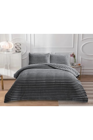 Soft Çizgi Çift Kişilik Yatak Örtüsü 260x240 Gri