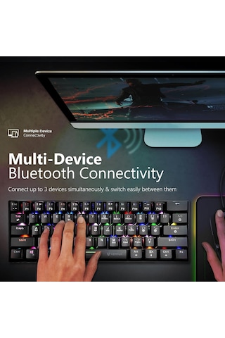 Vertux Oyun Klavyesi, Mekanik Tkl%80, Kablosuz Bluetooth Ve Usb-c