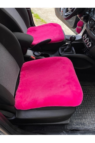 Yumuşak Tüylü Peluş Serme Oto Koltuk Koruyucu Minder Ön 2'li Fuşya Pembe