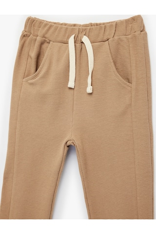 Koton Waffle Kumaş Pamuklu Beli Bağlamalı Lastikli Paça Jogger Eşofman Altı Kahverengi 6smb40013tk Kahve
