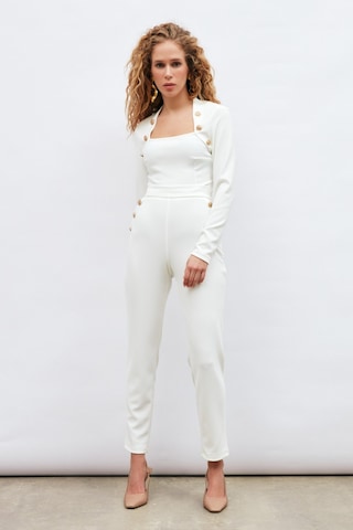 Sateen Düğme Detaylı Pantolon - Ekru