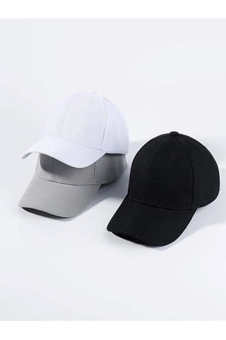 Gyes Spor Şapka Unisex 3 Adet Arkası Cırtlı Ayarlanabilir Siyah-gri-beyaz Siyah