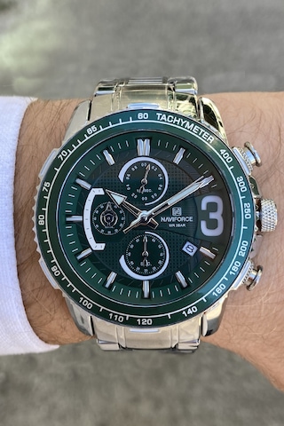 Naviforce Aktif Göstergeli Yeşil Kadran Spor Erkek Kol Saati Metalik