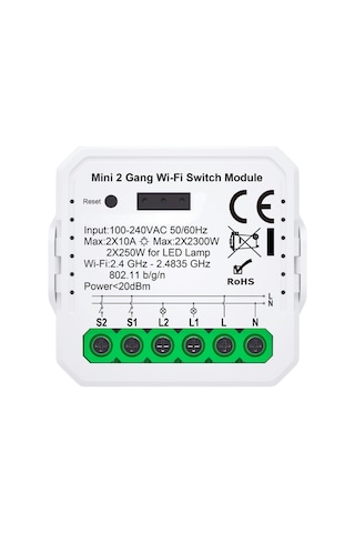 Tuya Uyumlu Mini İkili Wifi Anahtar 2x10A / 220V