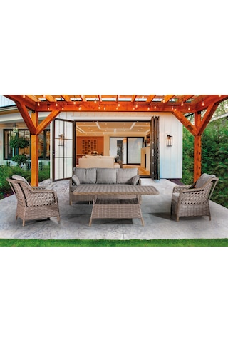 Ronda Sütlü Kahve 3+1+1+masa+2puf Rattan Bahçe Balkon Mobilyası Kahverengi - Kahverengi