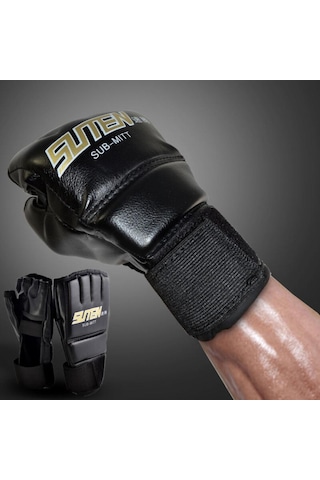 1 Çift Mma Muay Thai Eğitimi Delme Yarım Parmak Eldiveni Müsabaka Boks Eldiveni Siyah