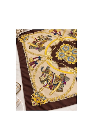 Inno 70x70 Cm Premium Saten Kahverengi Desenli Fular