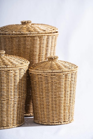 Nomad 3 Lü Kapaklı Hasır Sepet Seti Krem