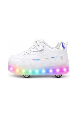 Glow Kız Erkek Çocuk Patenli, Işıklı Rahat Spor Ayakkabı & Sneaker 4 Teker Kaykay Ayakkabı Beyaz