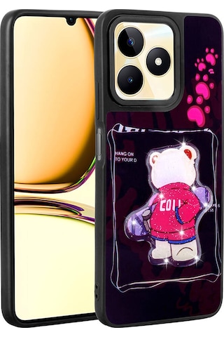 Realme C55 Kılıf Parlayan Kabartmalı İkonik Figürlü Zore Amas Silikon Kapak Siyah