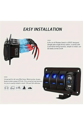 Xuweiwei Mavi 4.8a Cift Usb Sarjli Voltaj Olcerli 3 Yol Anahtar Paneli Rv Kamyon Yat Karavan