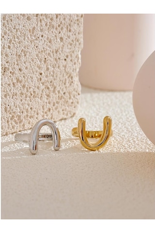 Gümüş Eetit 316l Paslanmaz Çelik Metal U Şeklinde Parmak Yüzük Kadınlar İçin Su Geçirmez Minimalist Doku Trendy Charm Takı Aksesuarları