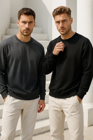 Rich Erkek 2'li Paket Siyah - Antrasit Bisiklet Yaka Scuba Basic Sweatshirt Siyah
