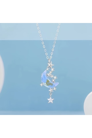 Şık Ve Zarif Yıldız Ve Ay Kolye Gümüş