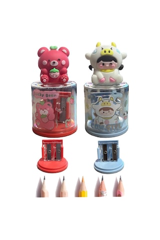 Mini Figürlü Sevimli 2 Li Kalem Traş 2 Adet Hazneli Kalemtıraş Çift Bıçaklı Kalem Açacağı Figürlü No1 Jumbo Ve Standart