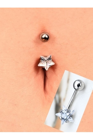 Yıldız Zirkon Taş 8 Mm Zirkon Taş 316l Cerrahi Çelik Göbek Piercing-gbkpr67